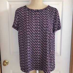 Ann Taylor navy and pink tassel motif blouse size Medium-NWT